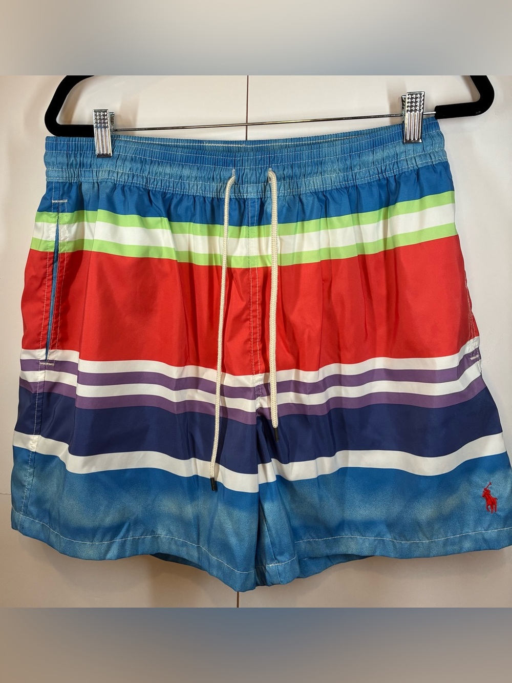Polo by Ralph Lauren Multicolor Striped Swim Trunks Board Shorts Mesh Lined XL